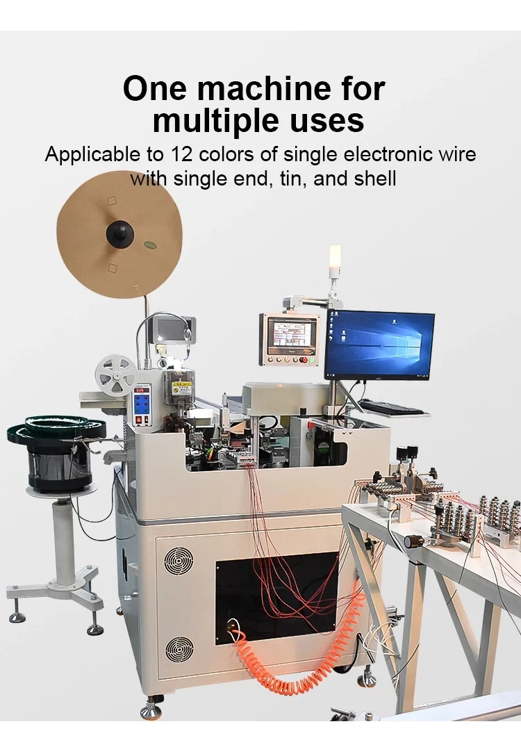 flera trådar penetrerar plastpluggens skal, trådavskärmningsposition, terminal krimpningsmaskin, se plastskalsinsättningsmaskin