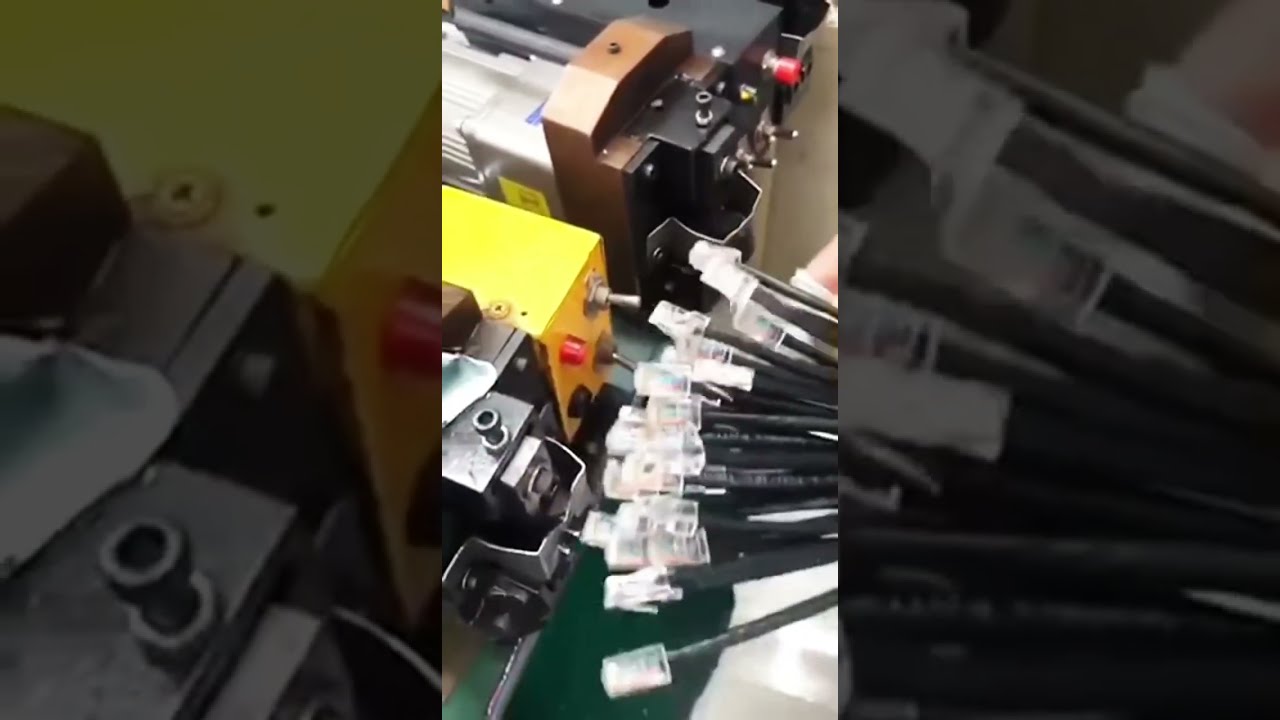Verklig video: Automatisk pressning av nätverkskabel och RJ-45-kontakt #fabrik #maskin