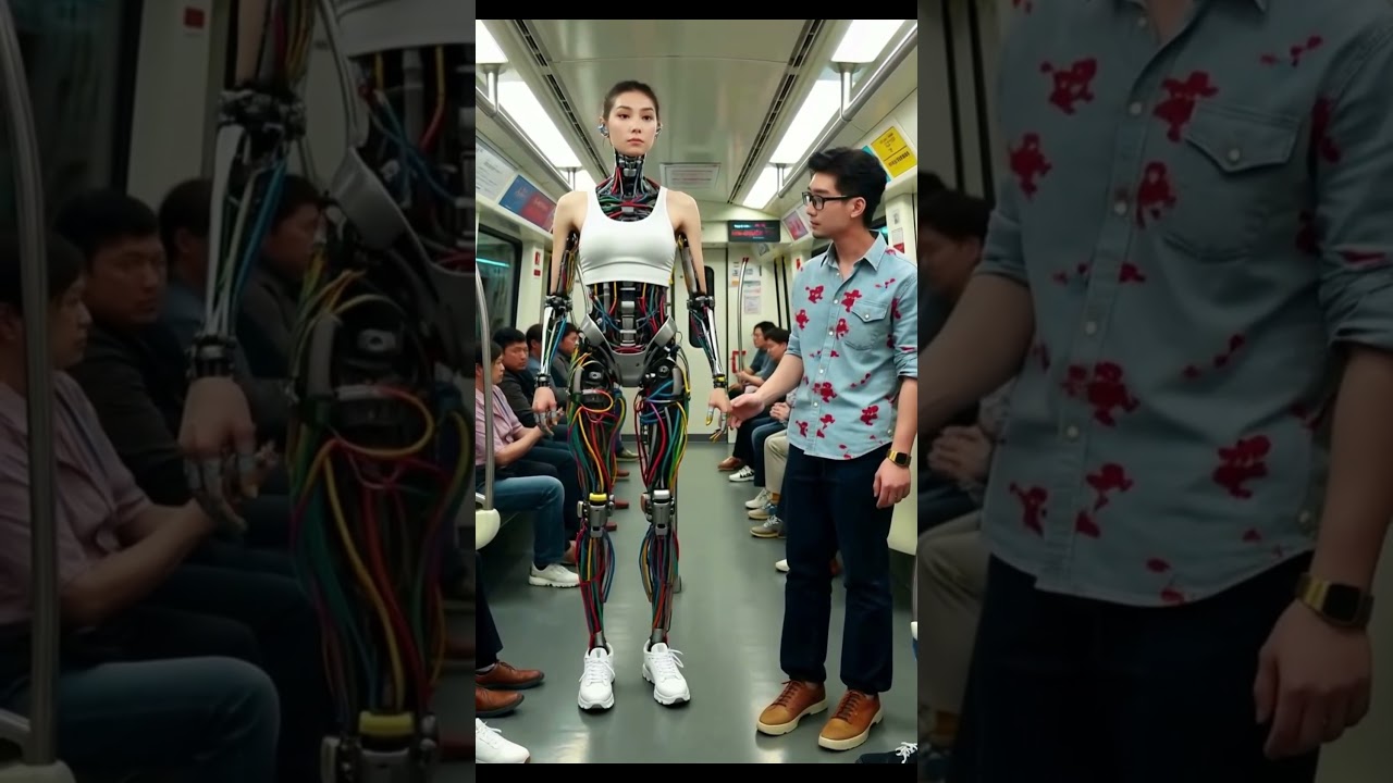 Vacker robotflicka sedd på bussen – cosplay och framtidsteknik #robot #cosplay #framtidsteknik #android #animation