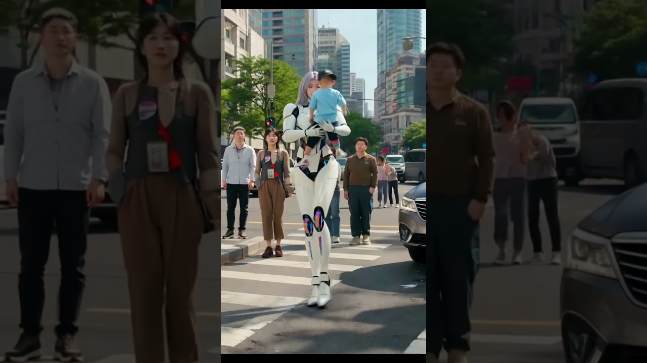 Framtida AI-robot räddar pojke från bilolycka #AI #Robot #SciFi #Framtidsteknik #AIvideo #Hjälte